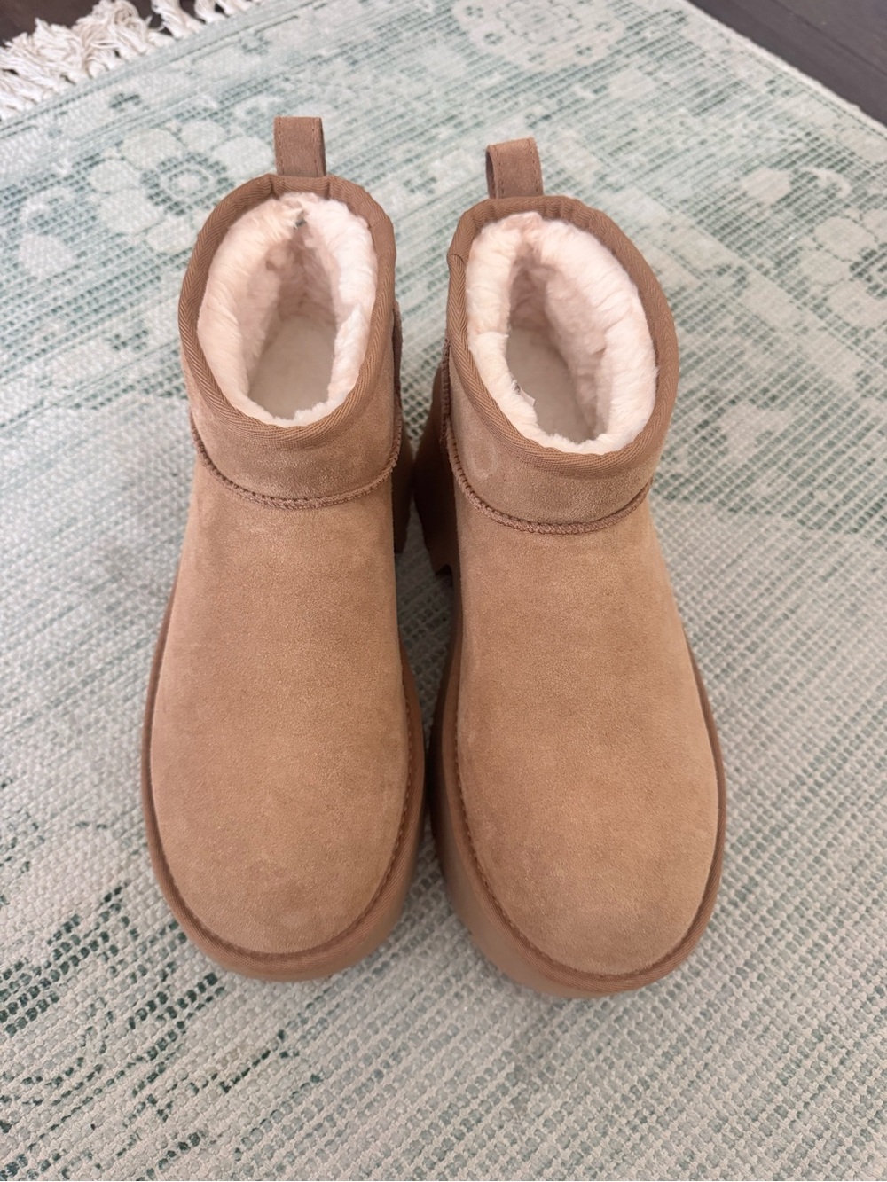 UGG Chestnut Suede Platform Ankle Boots with Shearling